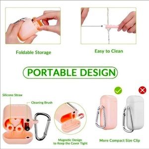 Reusable NonToxic Silicone Straw + Trave